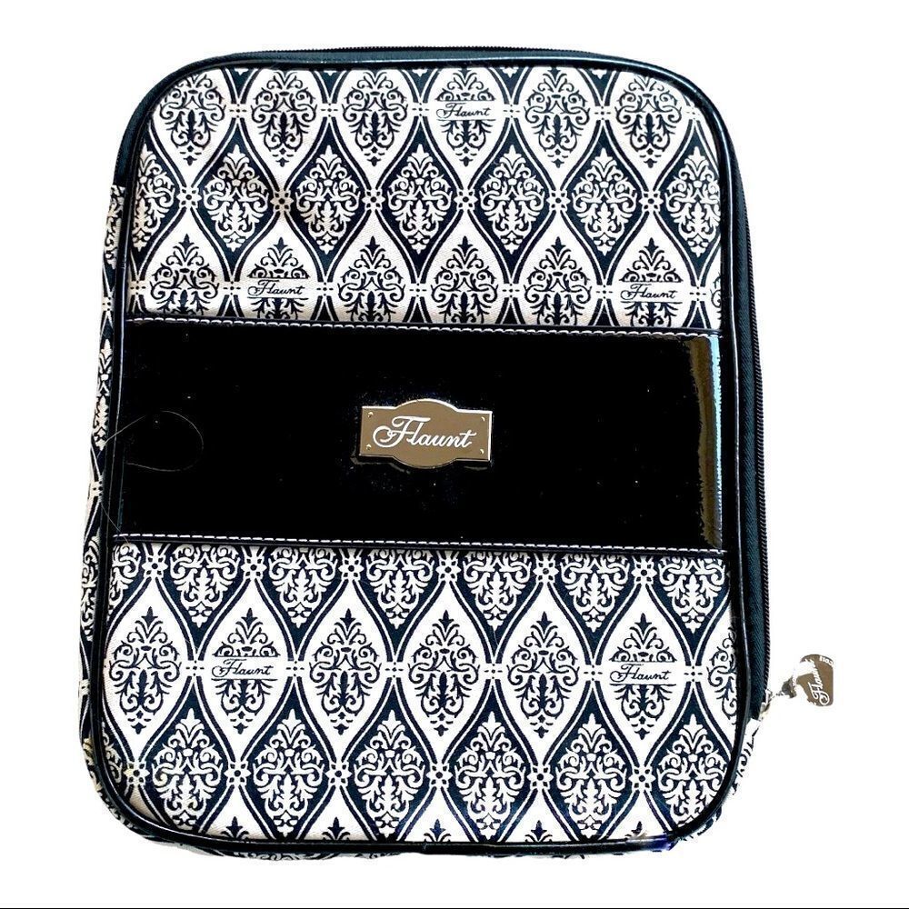 Flaunt tablet case NWOT black patent -black white print 10.5” x8 “